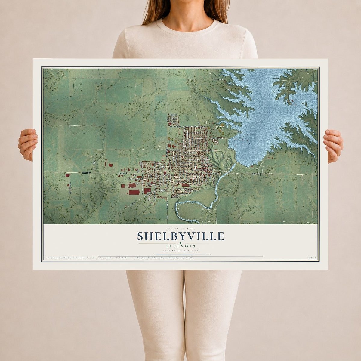 Map of Shelbyville, Illinois, 24 x 36 inch unframed archival matte print