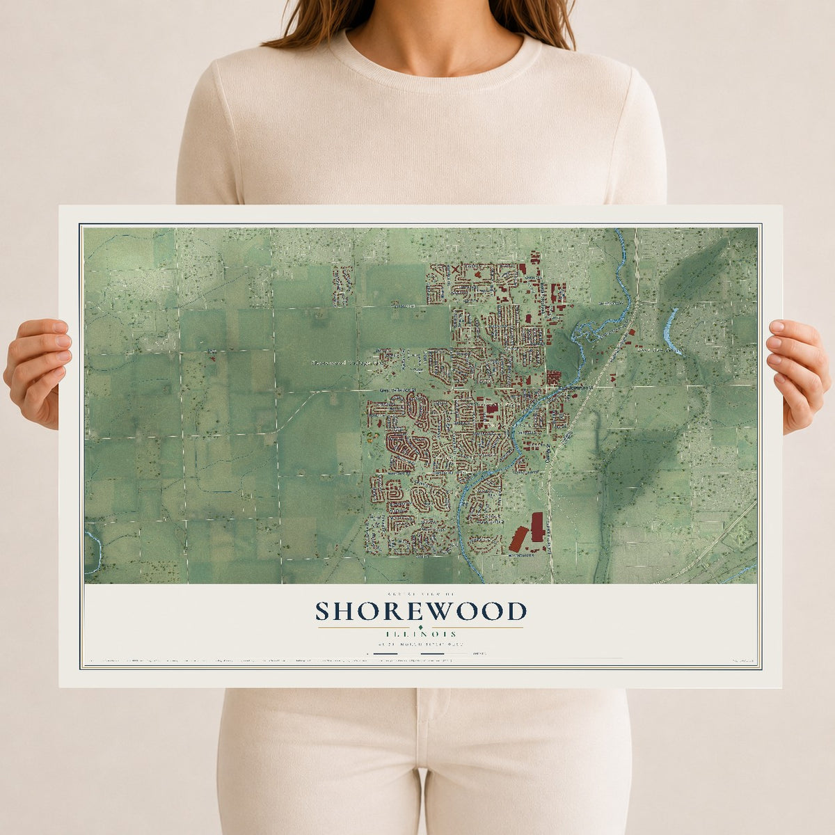 Map of Shorewood, Illinois, 12 x 18 inch unframed archival matte print