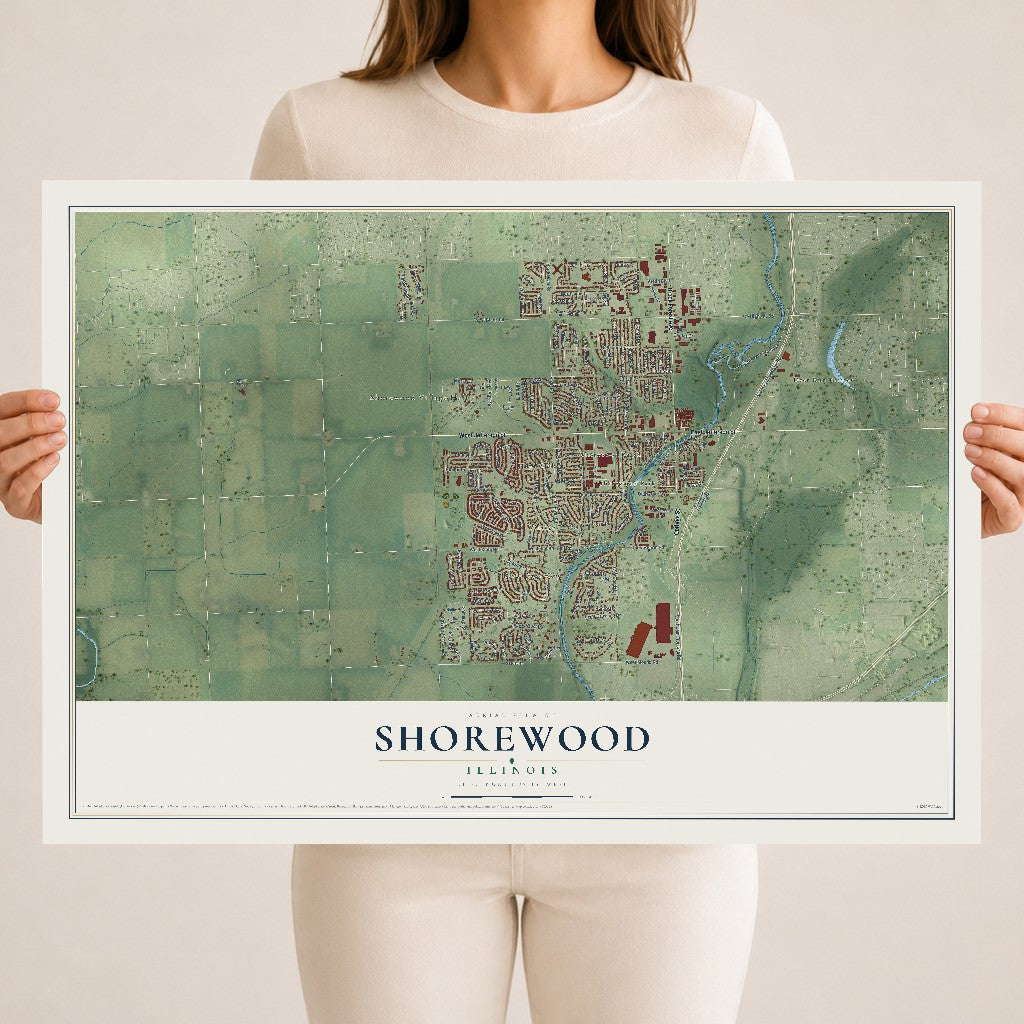 Map of Shorewood, Illinois, 18 x 24 inch unframed archival matte print
