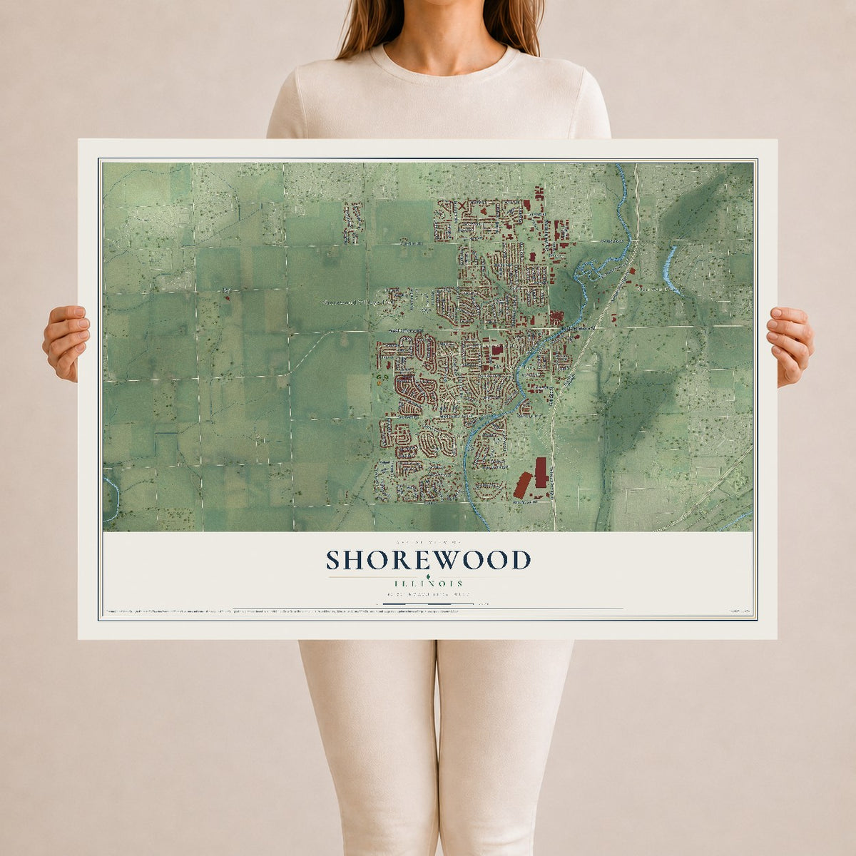 Map of Shorewood, Illinois, 24 x 36 inch unframed archival matte print