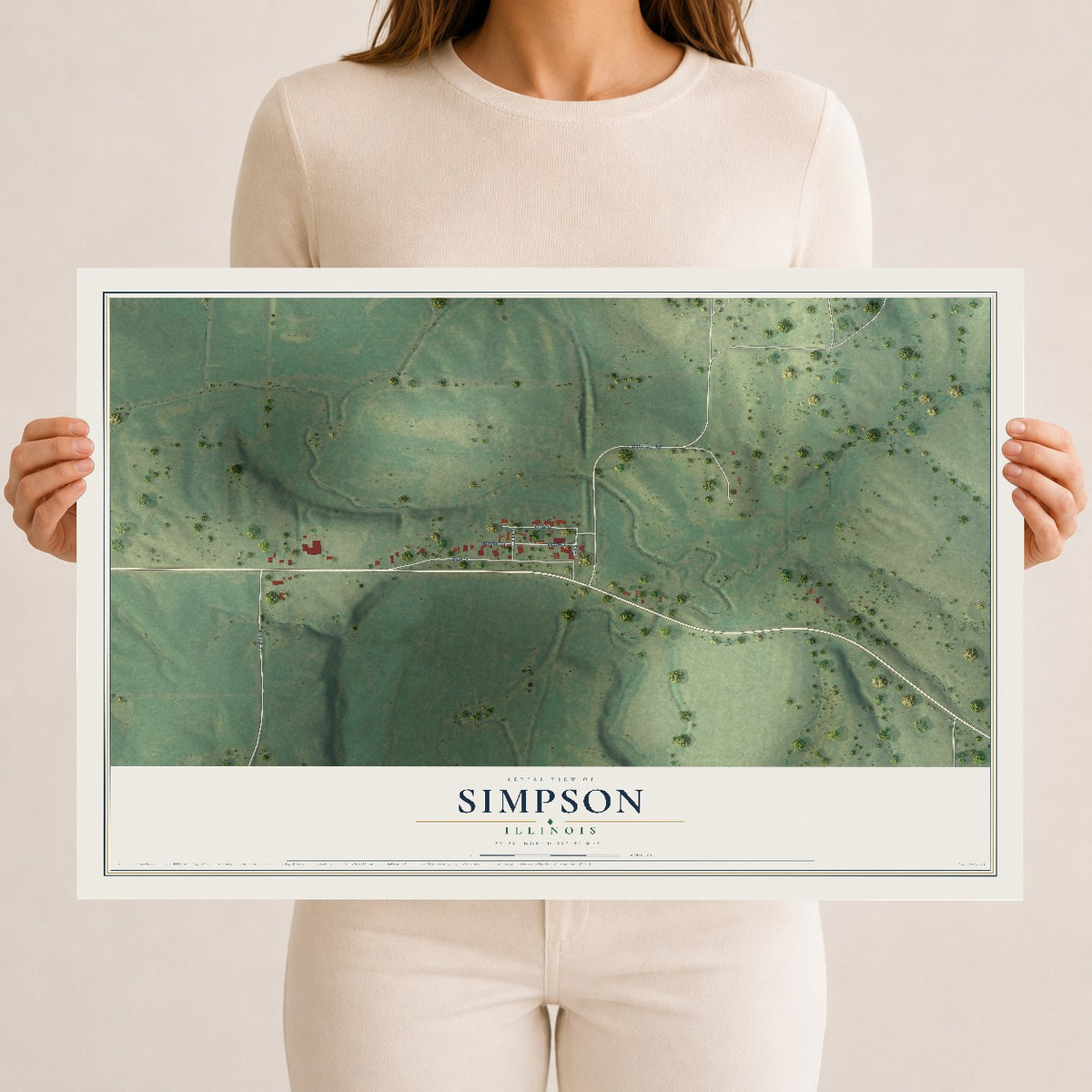 Map of Simpson, Illinois, 12 x 18 inch unframed archival matte print