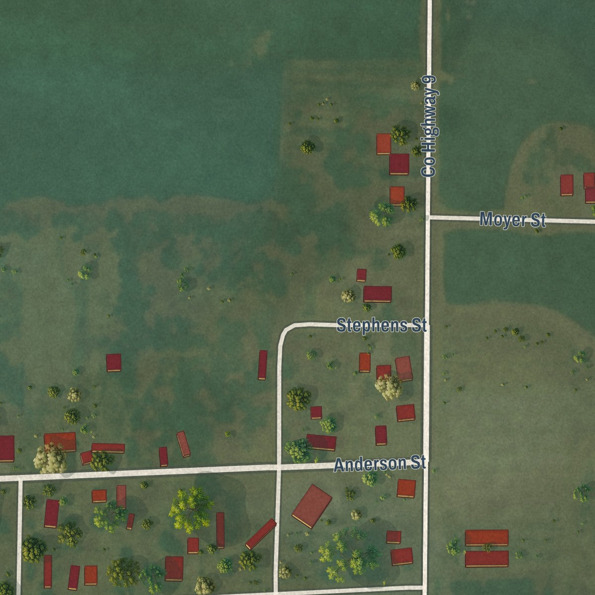 Second close-up of the map of Sims, Illinois print showing more streets and buildings