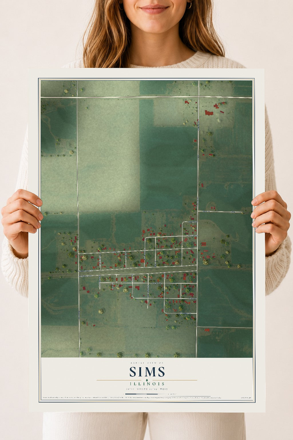 Map of Sims, Illinois, 18 x 24 inch unframed archival matte print
