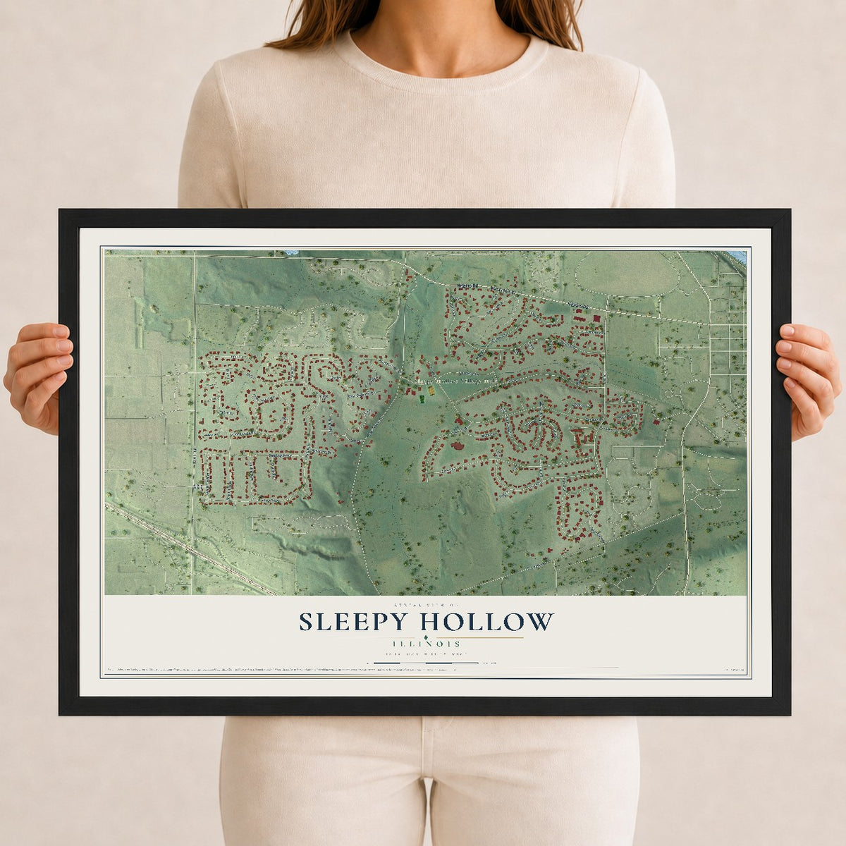 Map of Sleepy Hollow, Illinois, 12 x 18 inch print in a black wood frame