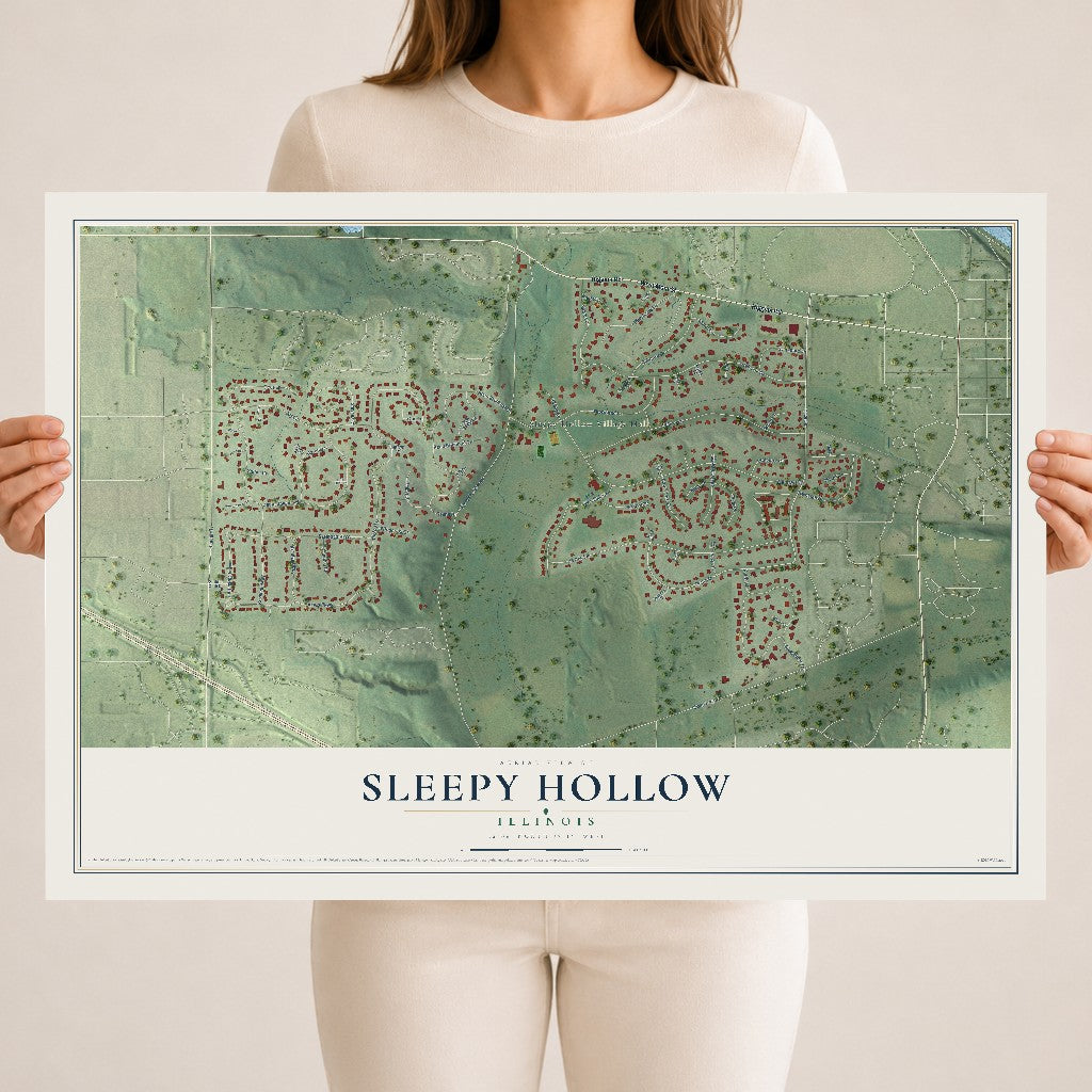 Map of Sleepy Hollow, Illinois, 18 x 24 inch unframed archival matte print