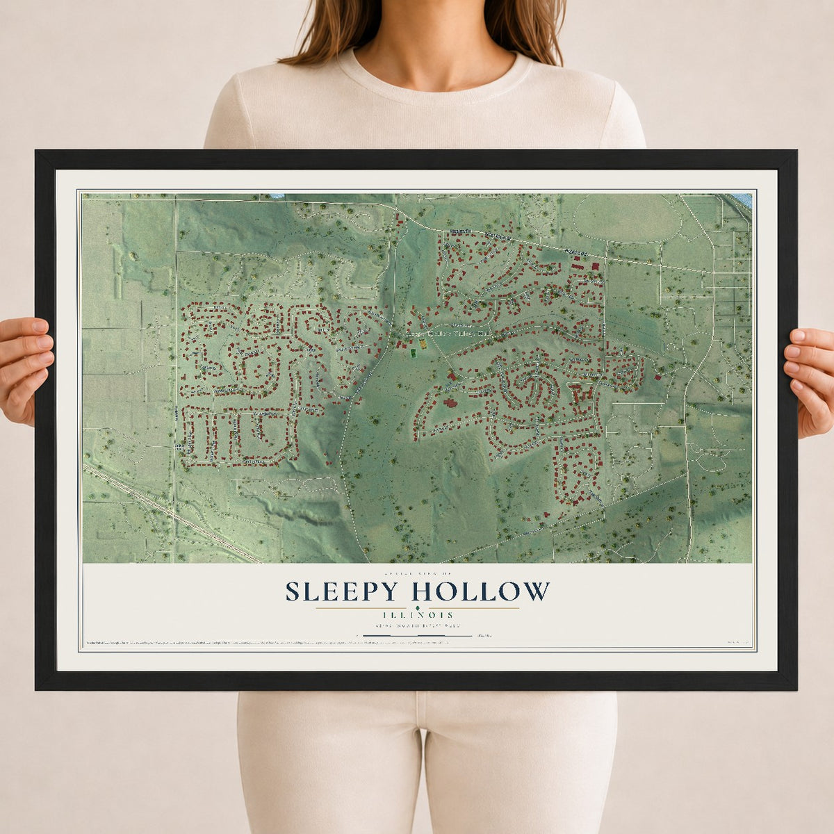 Map of Sleepy Hollow, Illinois, 18 x 24 inch print in a black wood frame