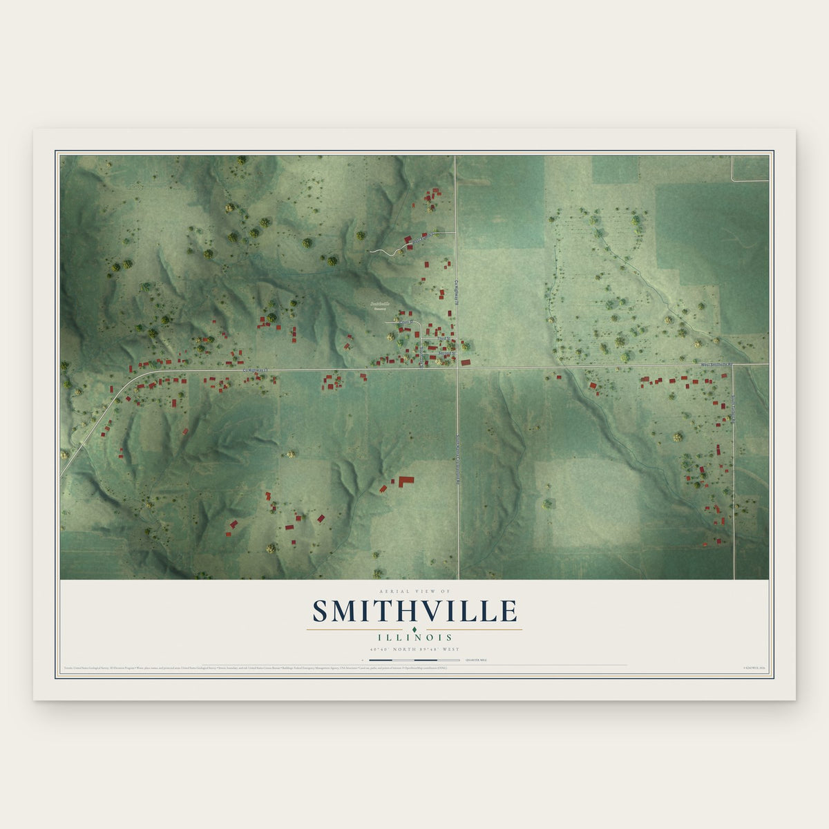 Smithville, Illinois map print, the full design