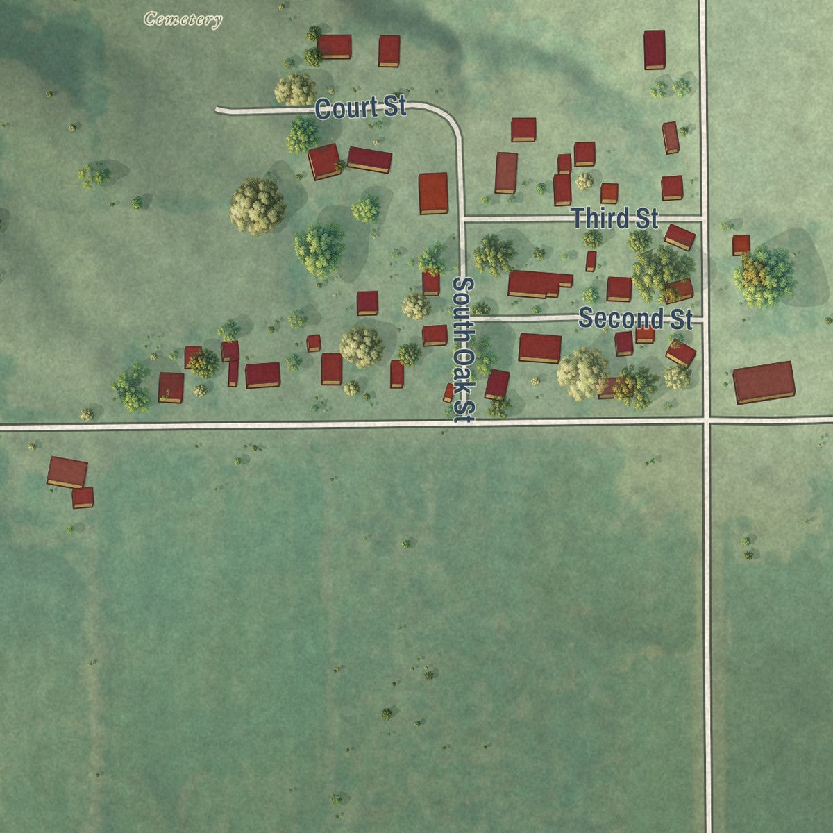 Close-up of the map of Smithville, Illinois print showing street and building detail