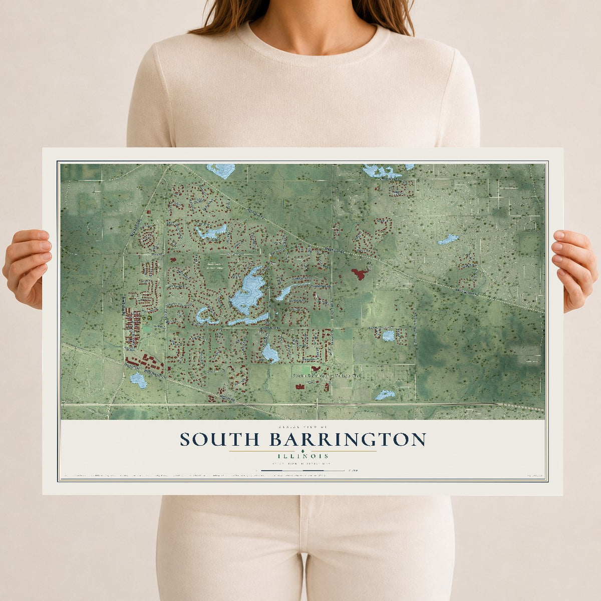 Map of South Barrington, Illinois, 12 x 18 inch unframed archival matte print