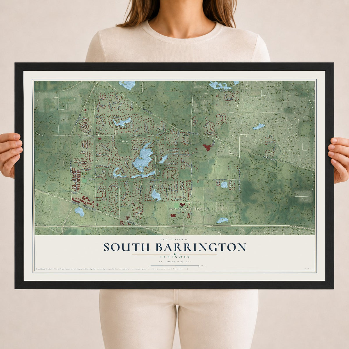 Map of South Barrington, Illinois, 18 x 24 inch print in a black wood frame