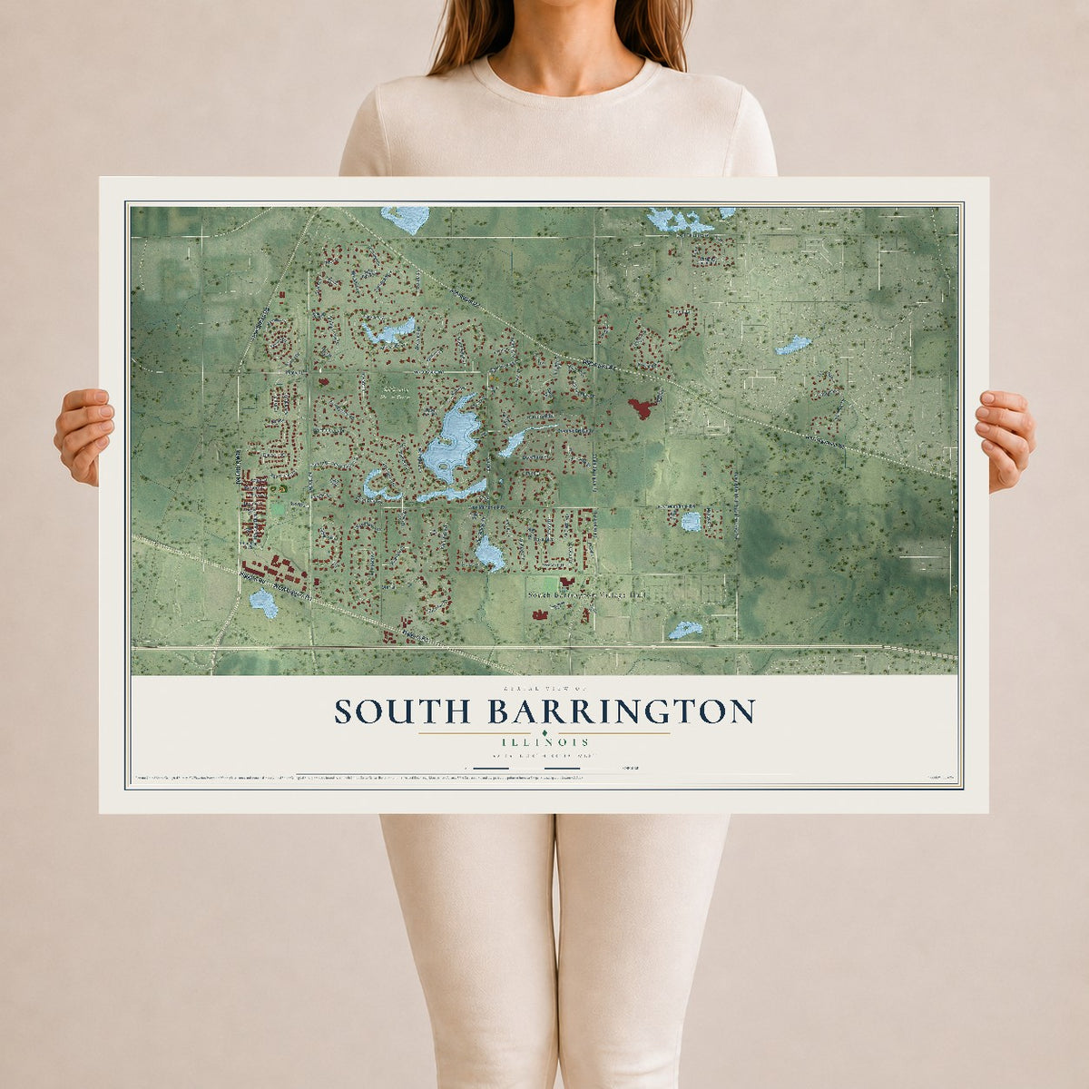 Map of South Barrington, Illinois, 24 x 36 inch unframed archival matte print