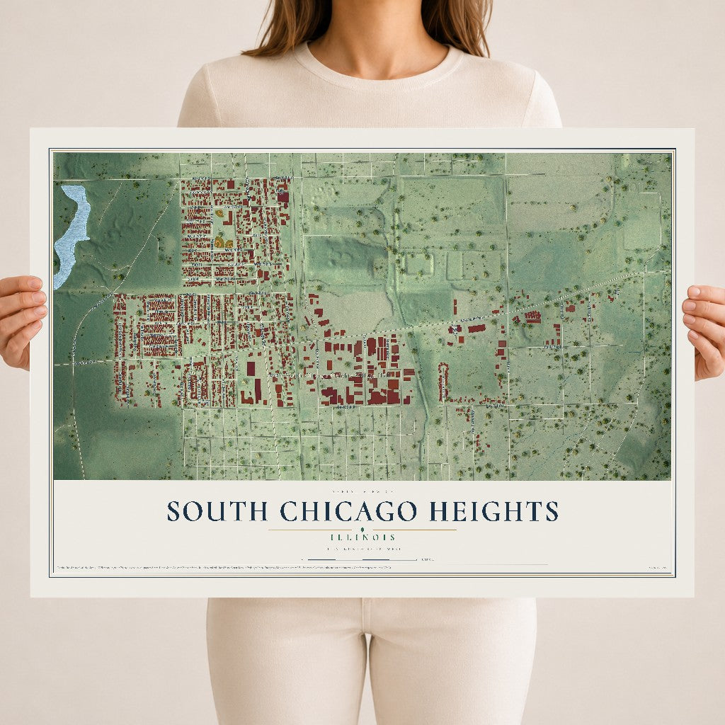 Map of South Chicago Heights, Illinois, 18 x 24 inch unframed archival matte print