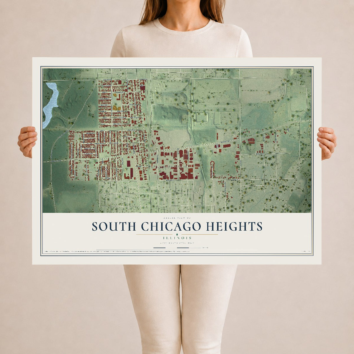 Map of South Chicago Heights, Illinois, 24 x 36 inch unframed archival matte print