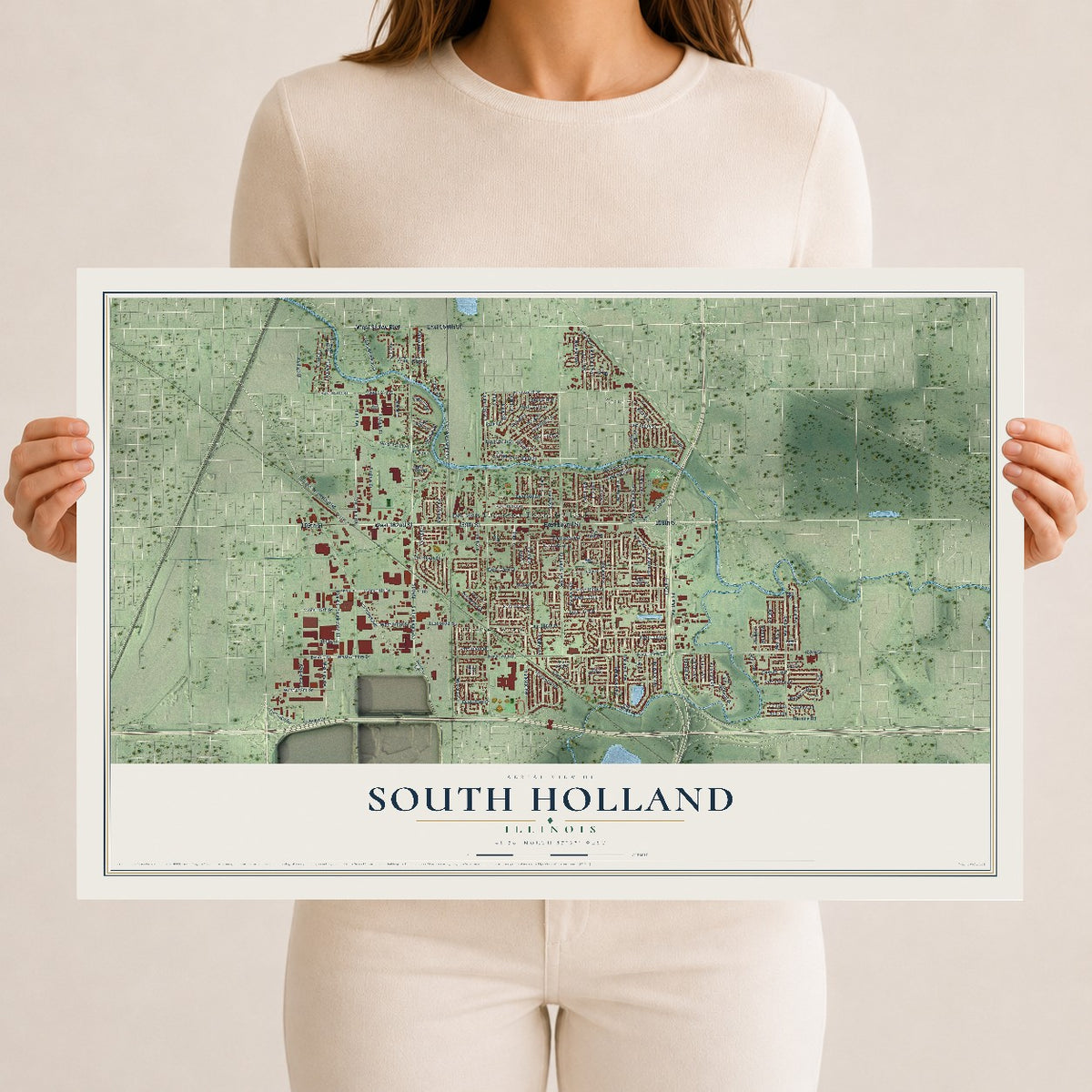 Map of South Holland, Illinois, 12 x 18 inch unframed archival matte print