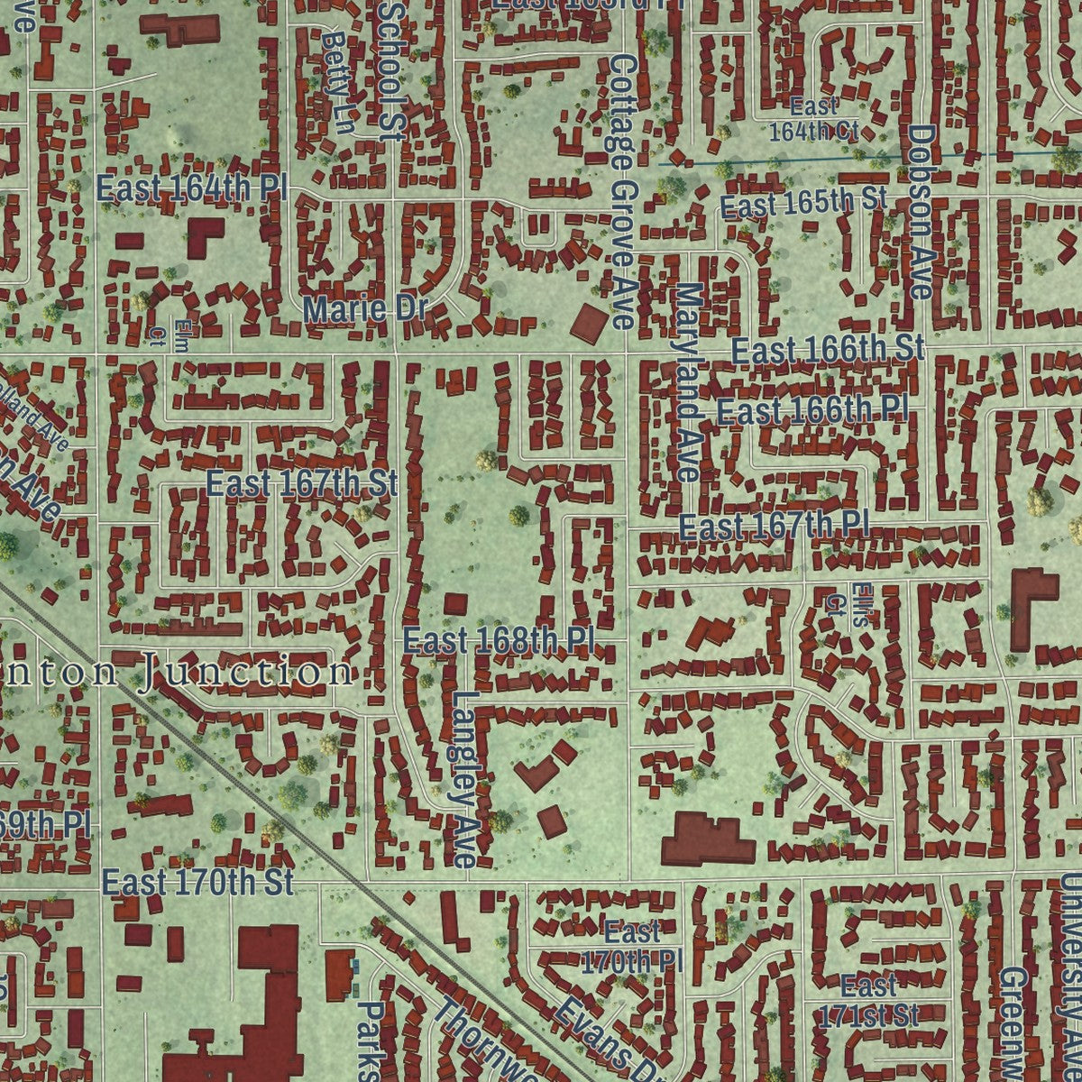 Close-up of the map of South Holland, Illinois print showing street and building detail
