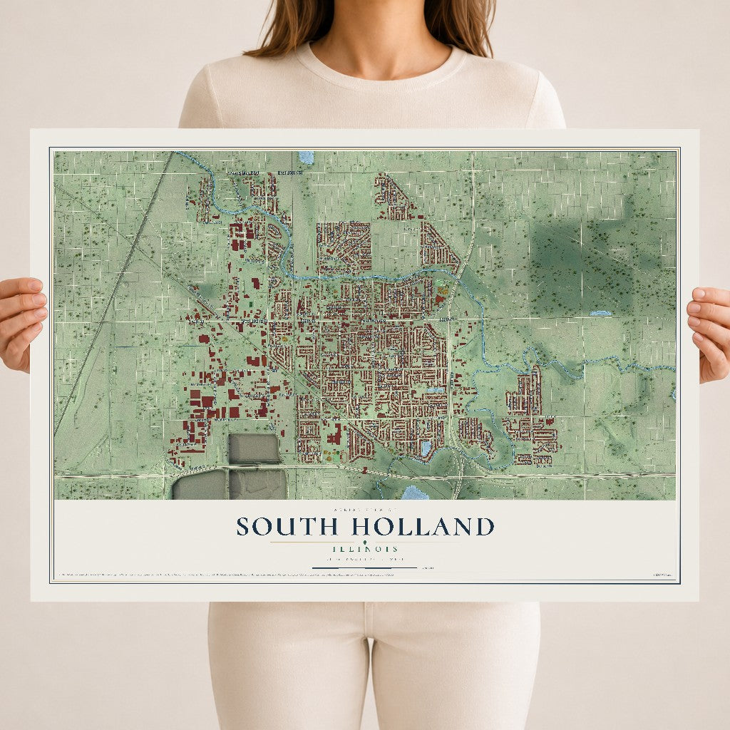Map of South Holland, Illinois, 18 x 24 inch unframed archival matte print
