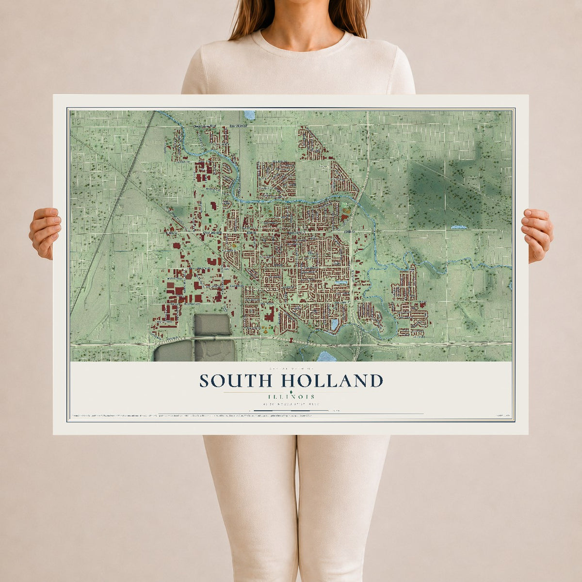 Map of South Holland, Illinois, 24 x 36 inch unframed archival matte print