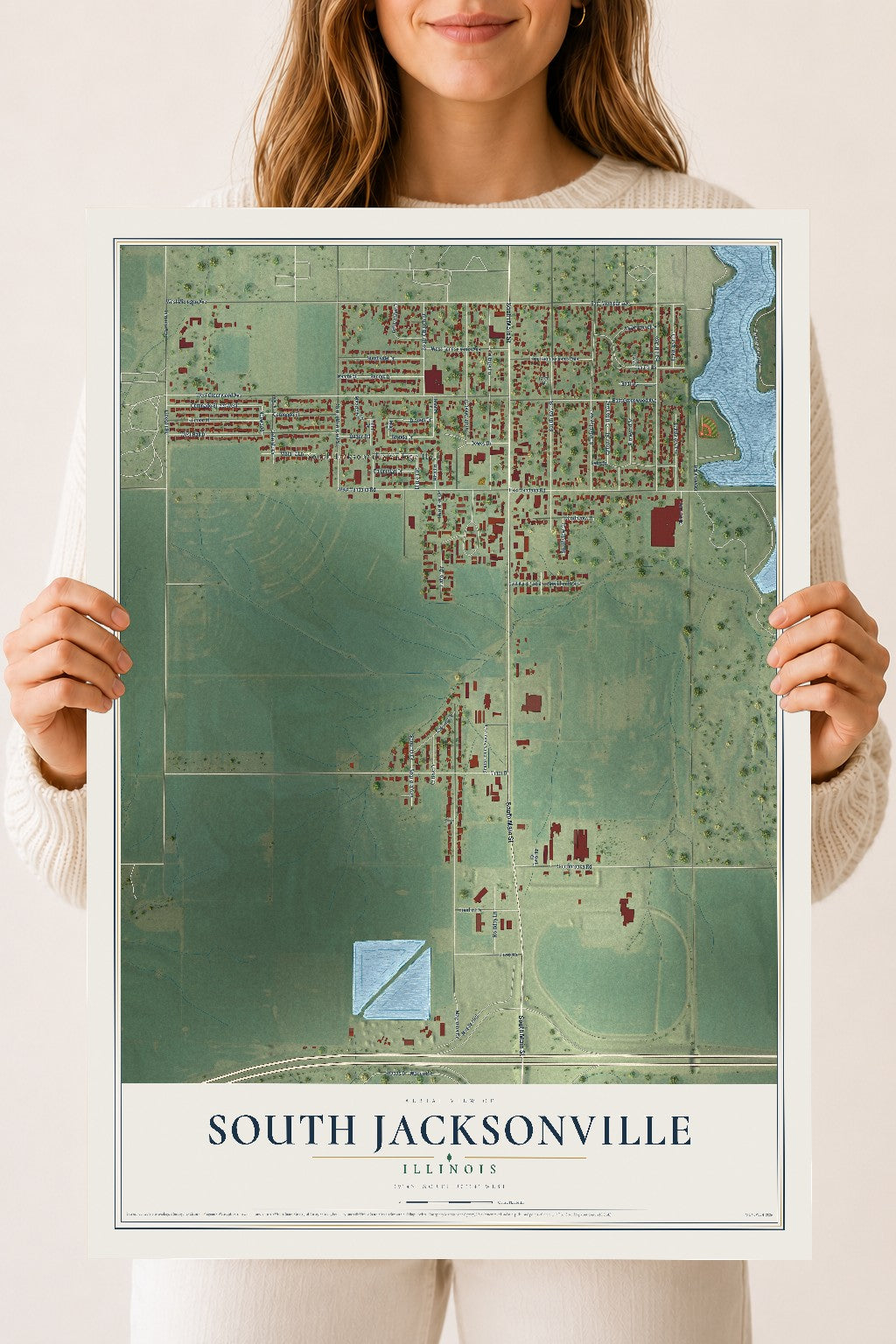 Map of South Jacksonville, Illinois, 18 x 24 inch unframed archival matte print