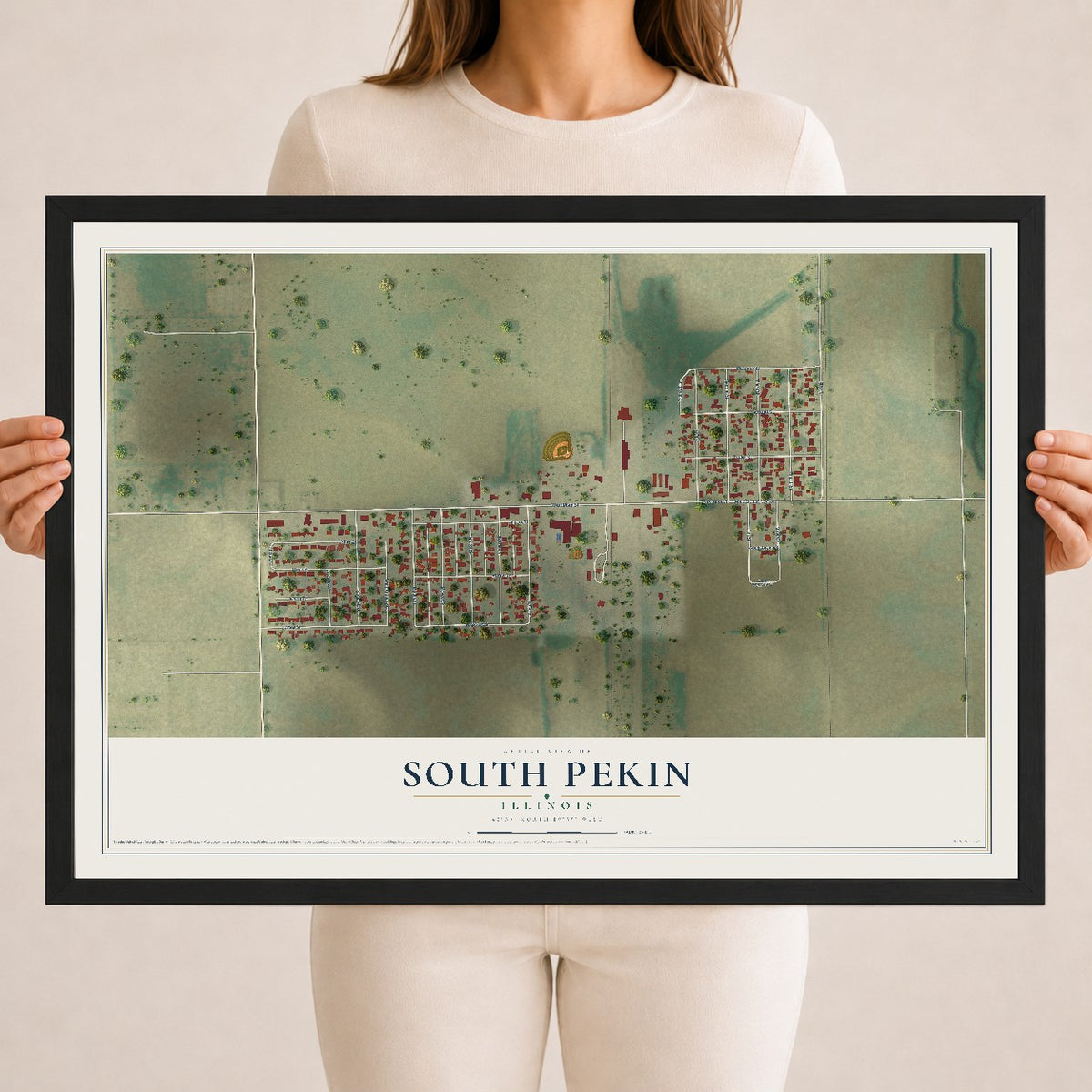 Map of South Pekin, Illinois, 18 x 24 inch print in a black wood frame