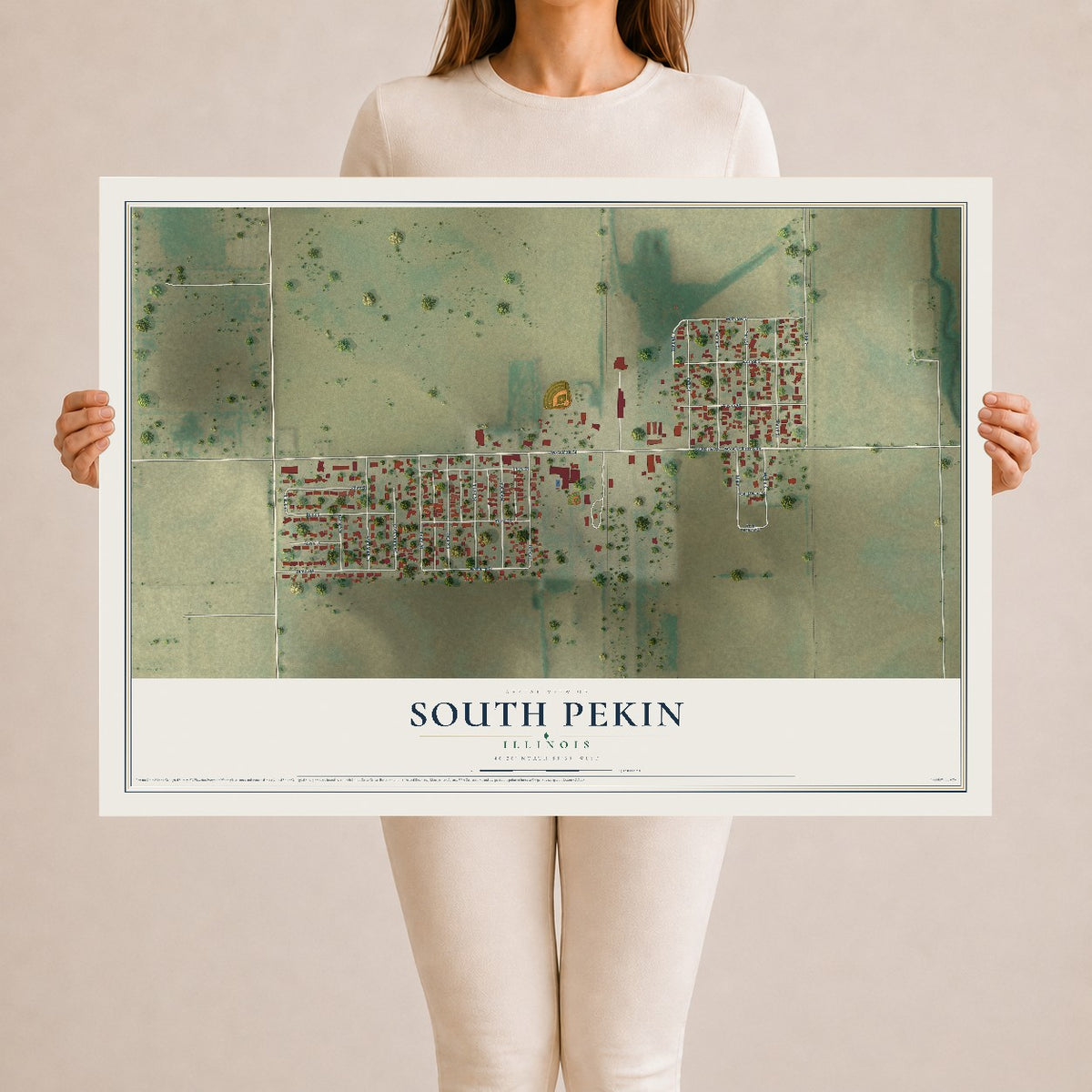 Map of South Pekin, Illinois, 24 x 36 inch unframed archival matte print