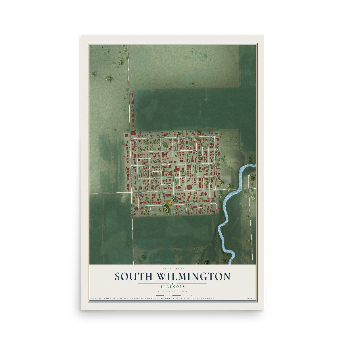 Map of South Wilmington, Illinois, 12 x 18 inch unframed archival matte print