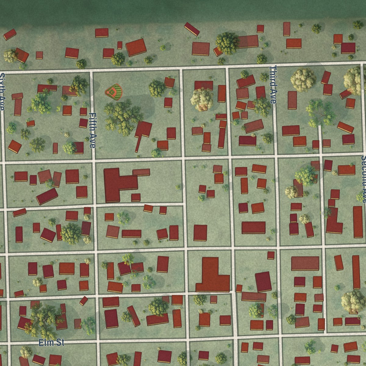 Close-up of the map of South Wilmington, Illinois print showing street and building detail