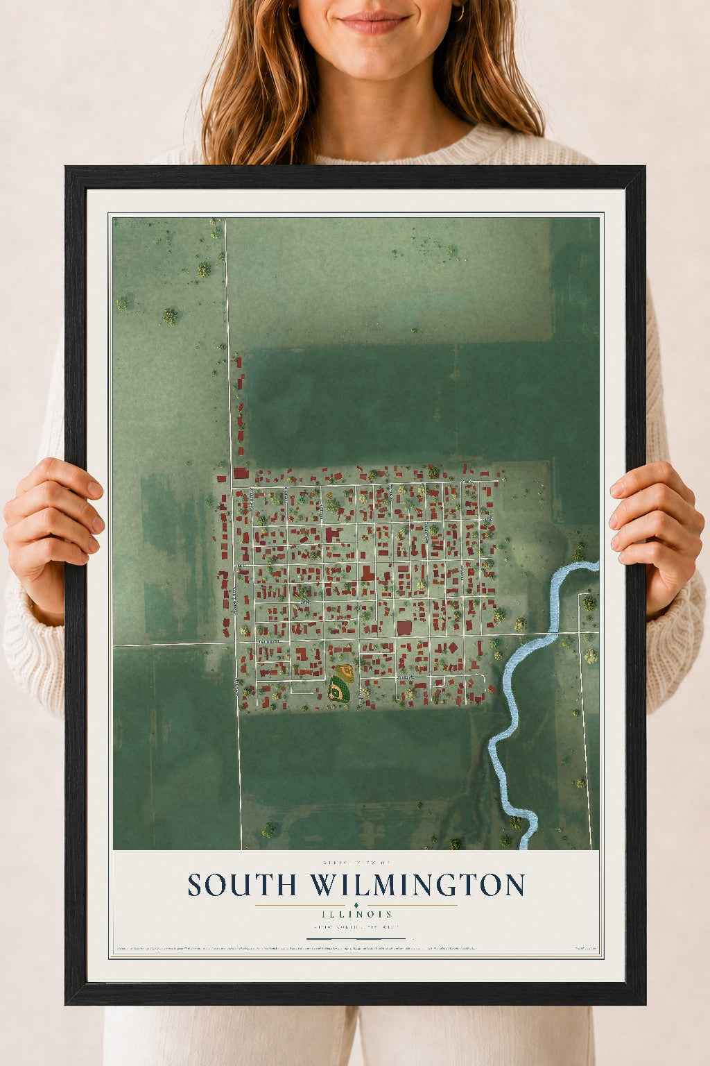 Map of South Wilmington, Illinois, 18 x 24 inch print in a black wood frame