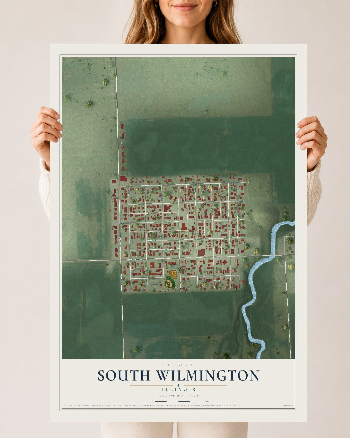 Map of South Wilmington, Illinois, 24 x 36 inch unframed archival matte print