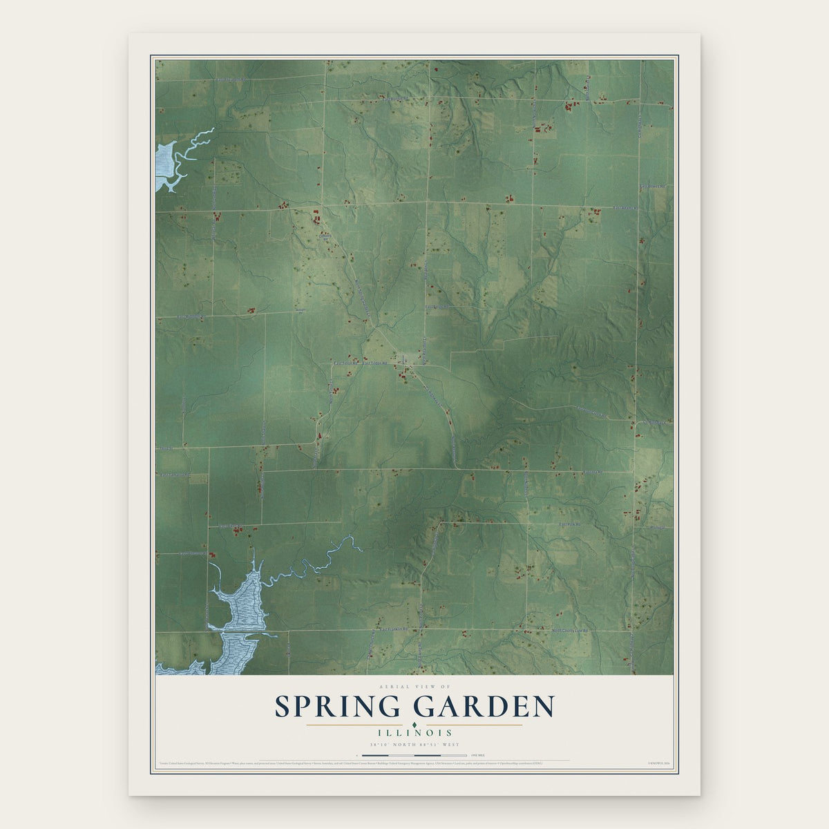 Spring Garden, Illinois map print, the full design