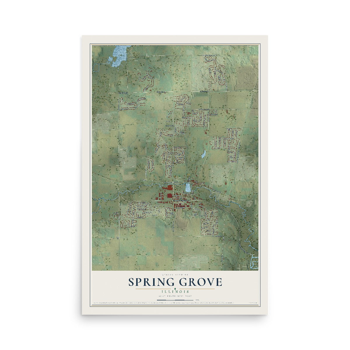 Map of Spring Grove, Illinois, 12 x 18 inch unframed archival matte print