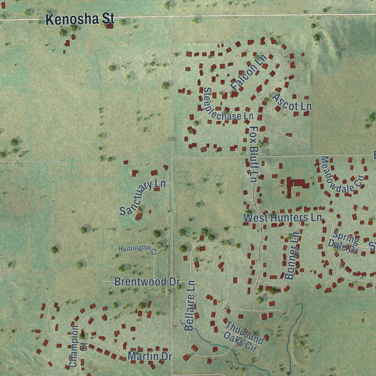 Second close-up of the map of Spring Grove, Illinois print showing more streets and buildings