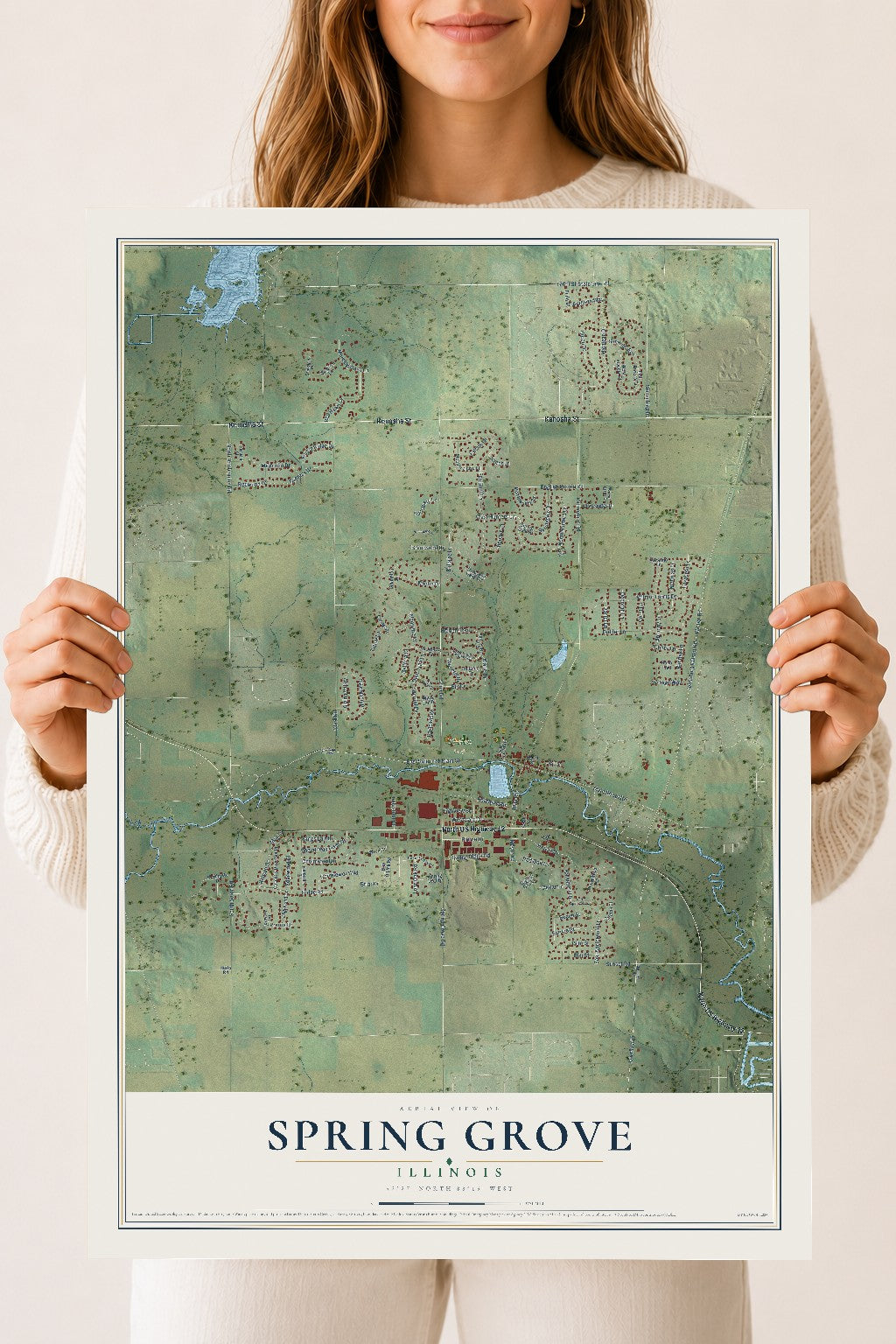 Map of Spring Grove, Illinois, 18 x 24 inch unframed archival matte print