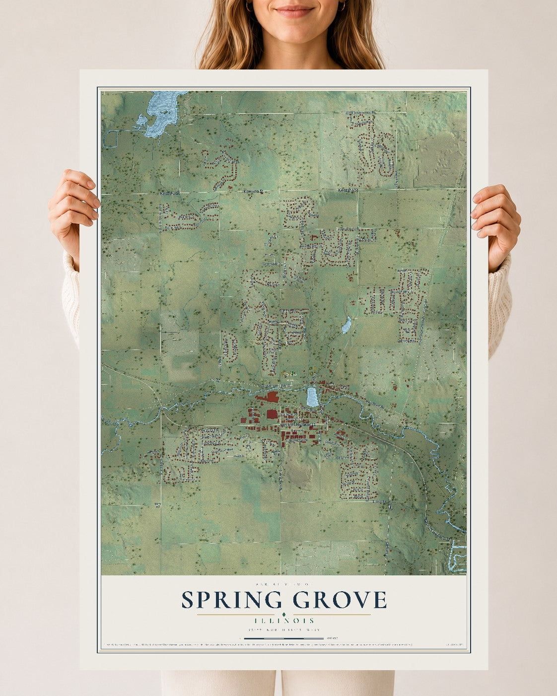 Map of Spring Grove, Illinois, 24 x 36 inch unframed archival matte print