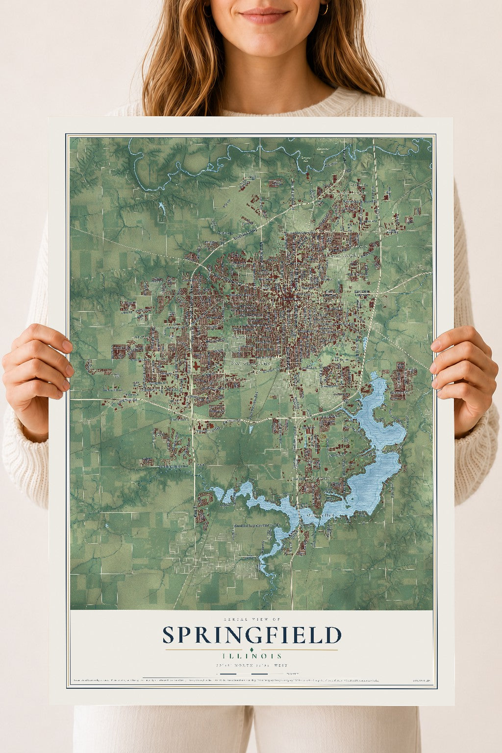 Map of Springfield, Illinois, 18 x 24 inch unframed archival matte print