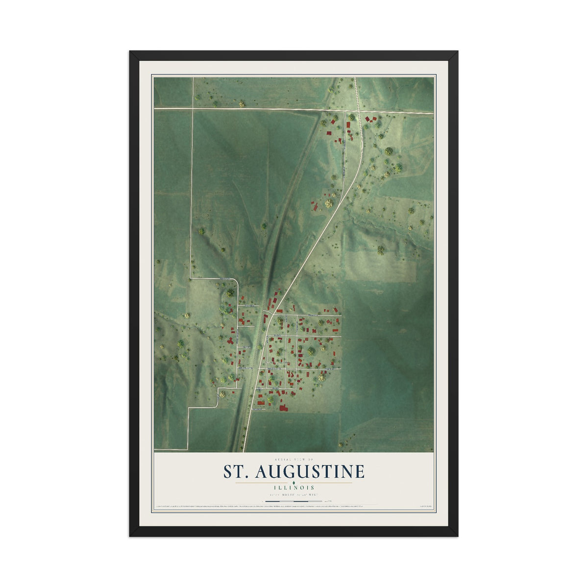 Map of St. Augustine, Illinois, 12 x 18 inch print in a black wood frame