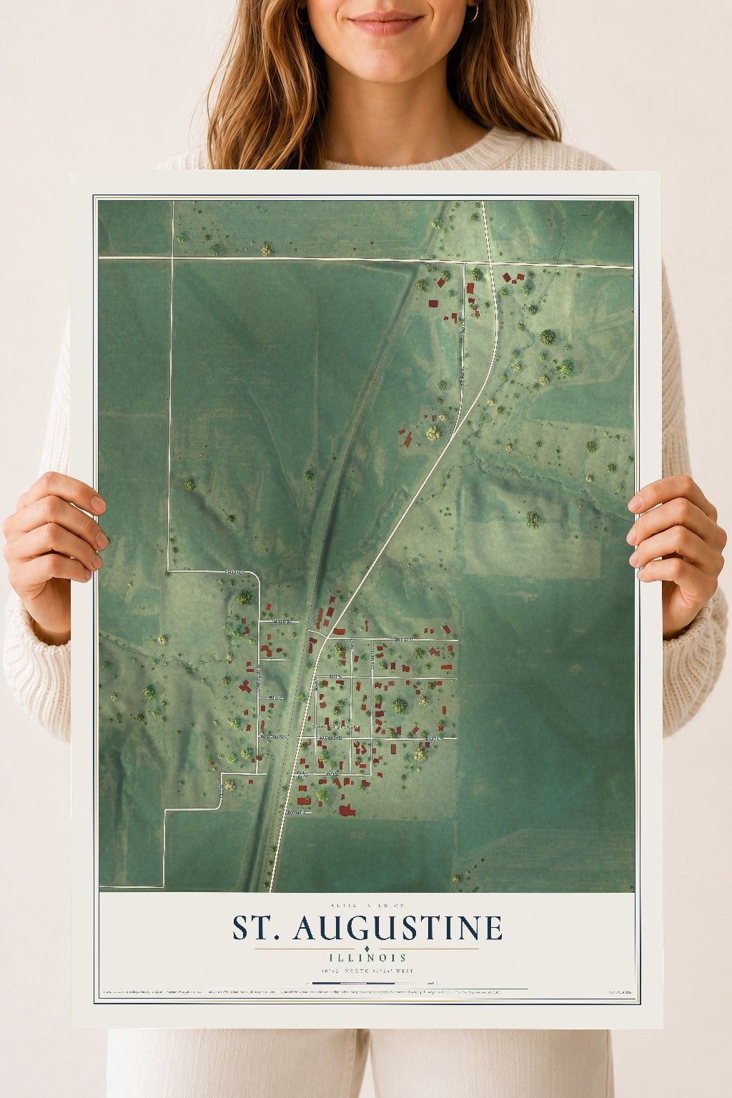 Map of St. Augustine, Illinois, 18 x 24 inch unframed archival matte print