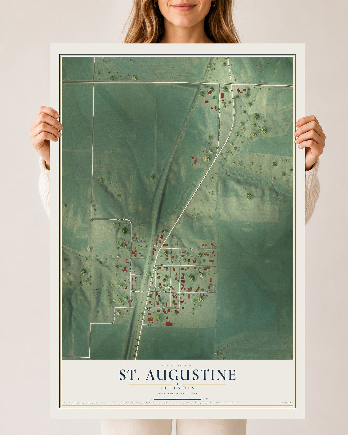 Map of St. Augustine, Illinois, 24 x 36 inch unframed archival matte print