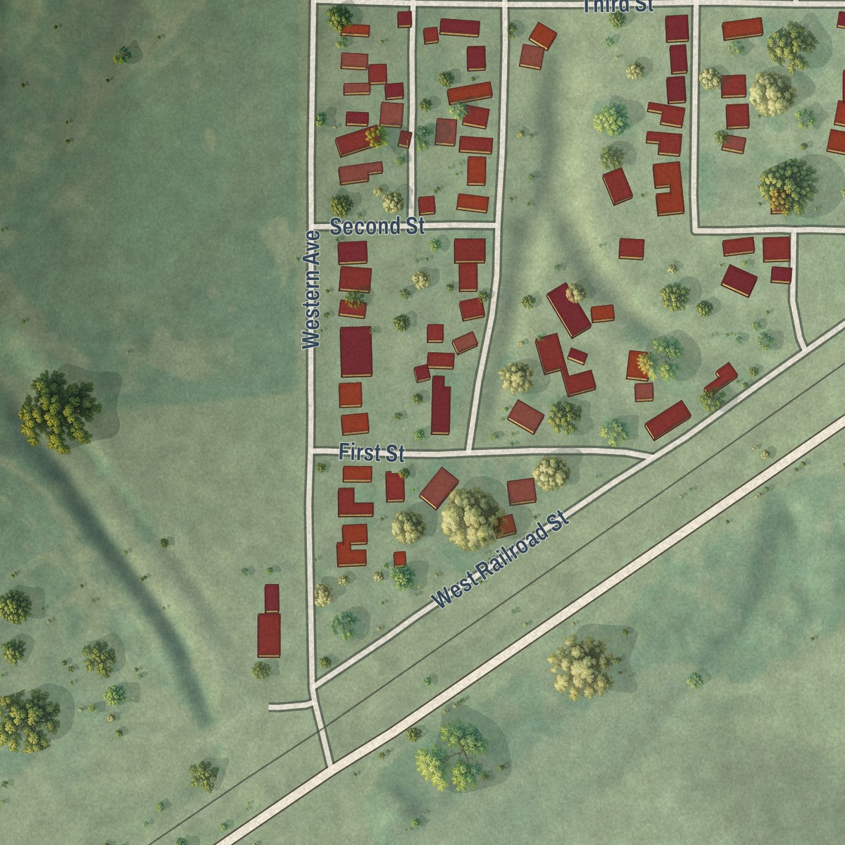 Second close-up of the map of St. David, Illinois print showing more streets and buildings