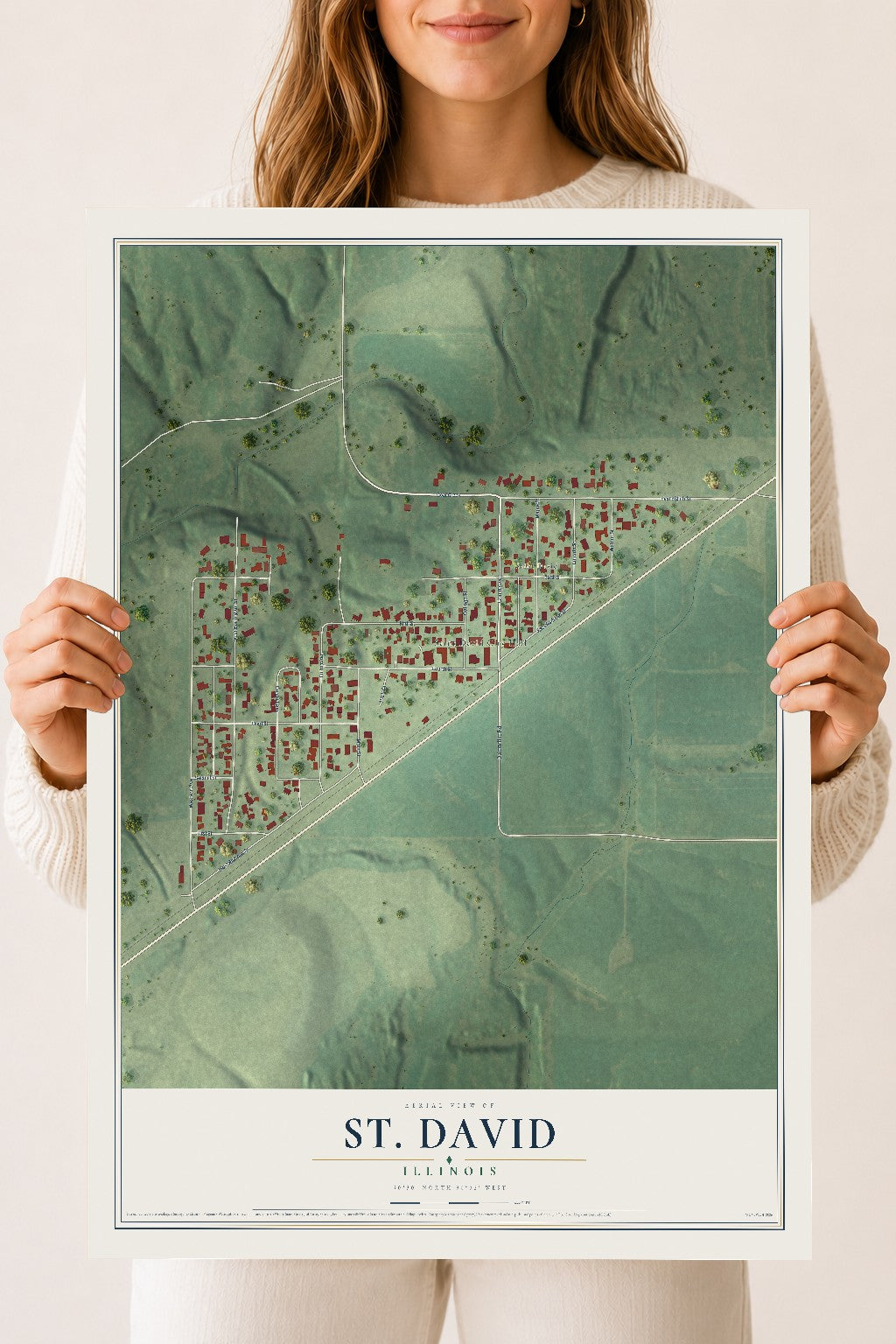 Map of St. David, Illinois, 18 x 24 inch unframed archival matte print