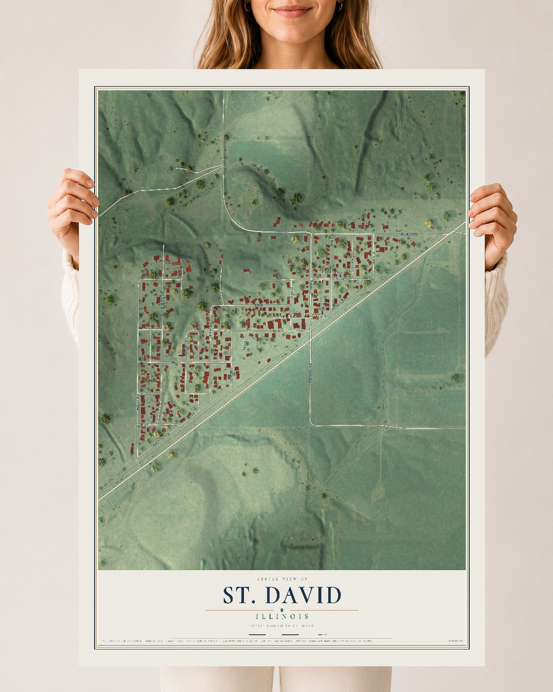 Map of St. David, Illinois, 24 x 36 inch unframed archival matte print