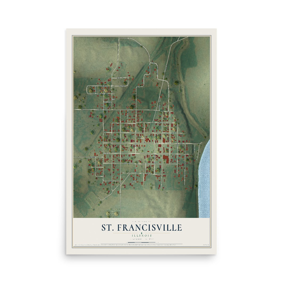 Map of St. Francisville, Illinois, 12 x 18 inch unframed archival matte print