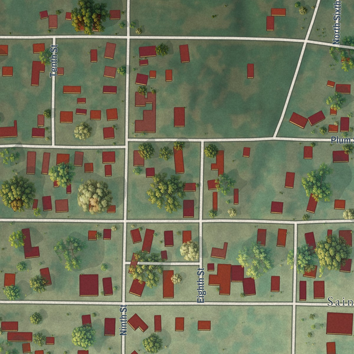 Close-up of the map of St. Francisville, Illinois print showing street and building detail