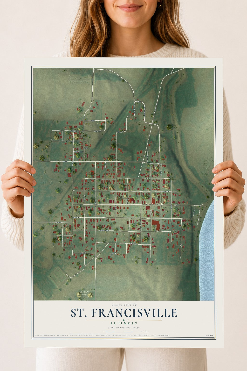 Map of St. Francisville, Illinois, 18 x 24 inch unframed archival matte print