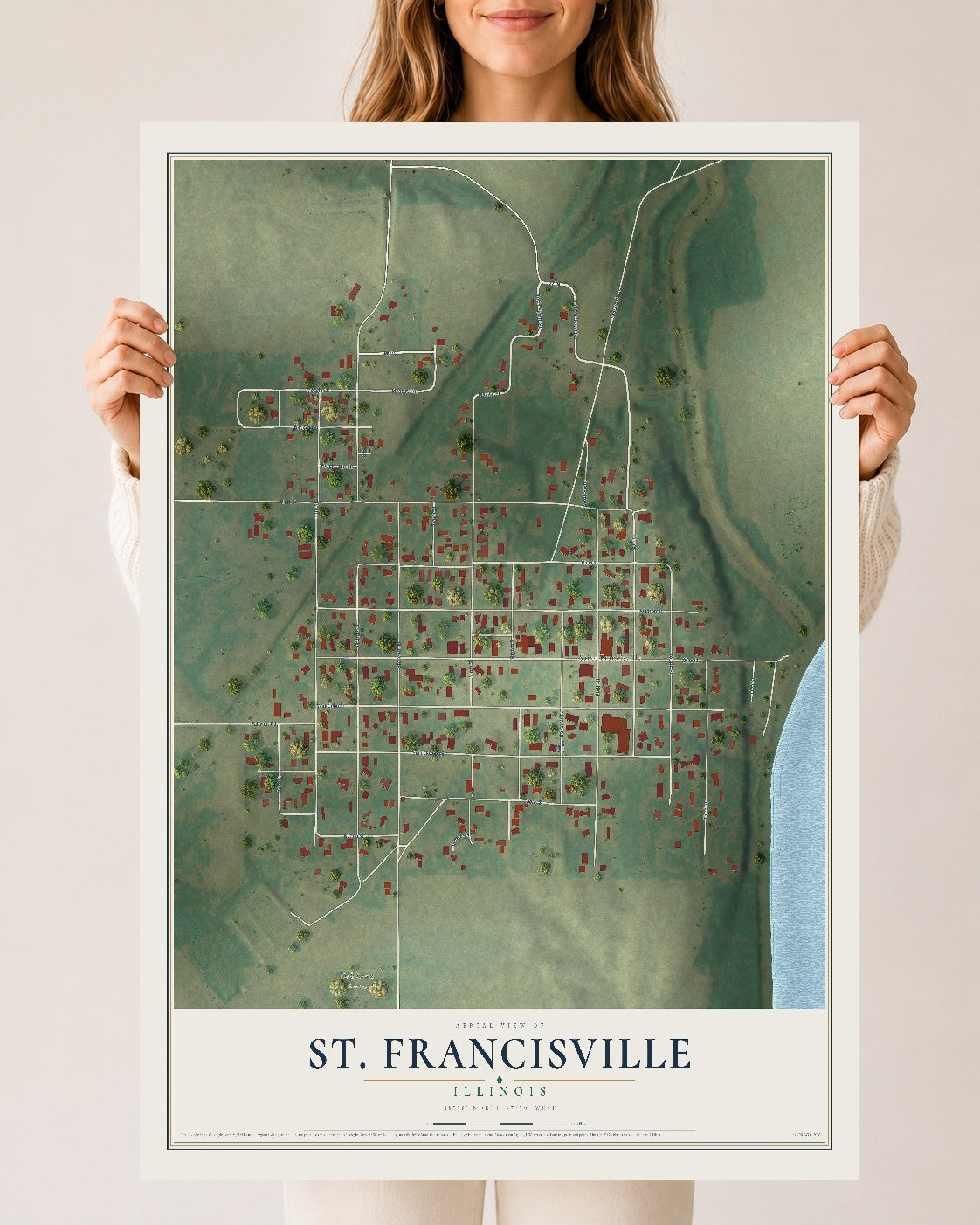Map of St. Francisville, Illinois, 24 x 36 inch unframed archival matte print