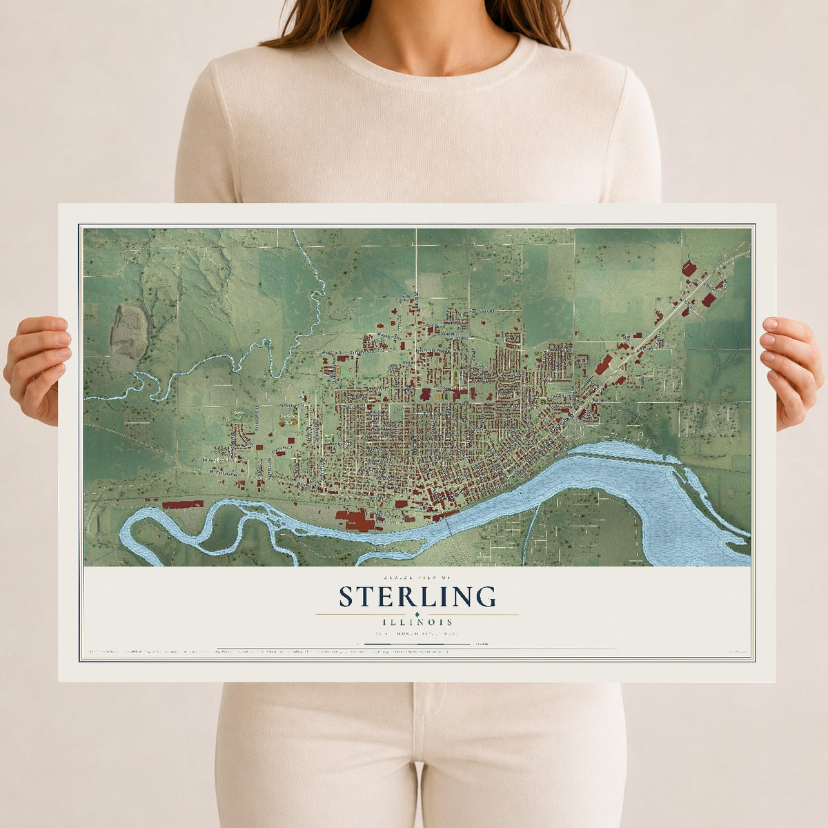 Map of Sterling, Illinois, 12 x 18 inch unframed archival matte print
