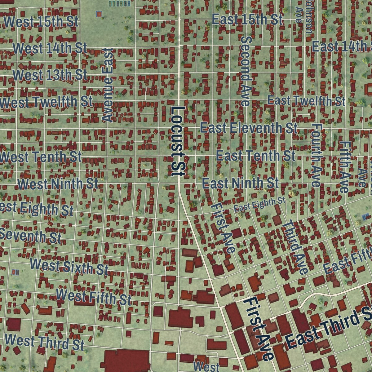 Close-up of the map of Sterling, Illinois print showing street and building detail