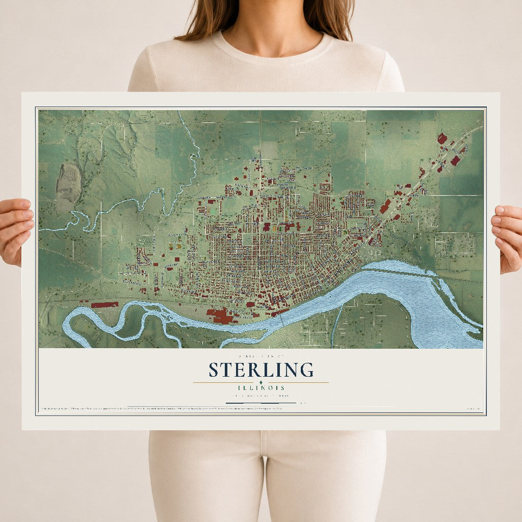 Map of Sterling, Illinois, 18 x 24 inch unframed archival matte print