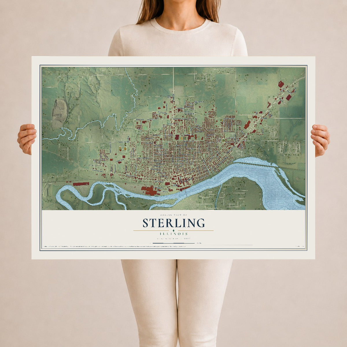 Map of Sterling, Illinois, 24 x 36 inch unframed archival matte print