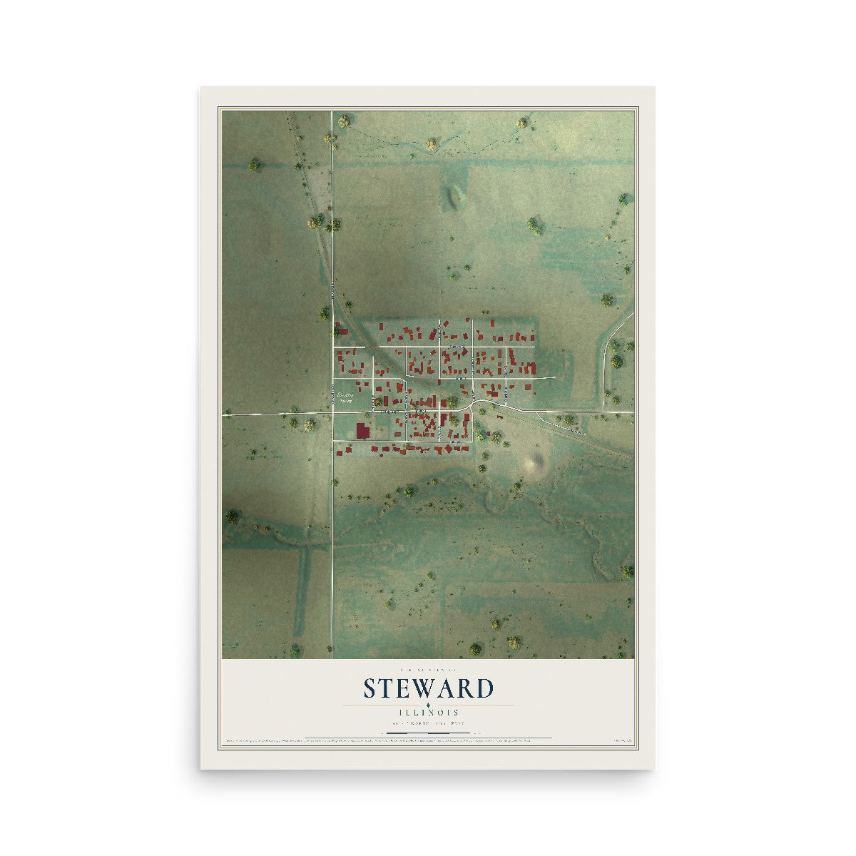 Map of Steward, Illinois, 12 x 18 inch unframed archival matte print