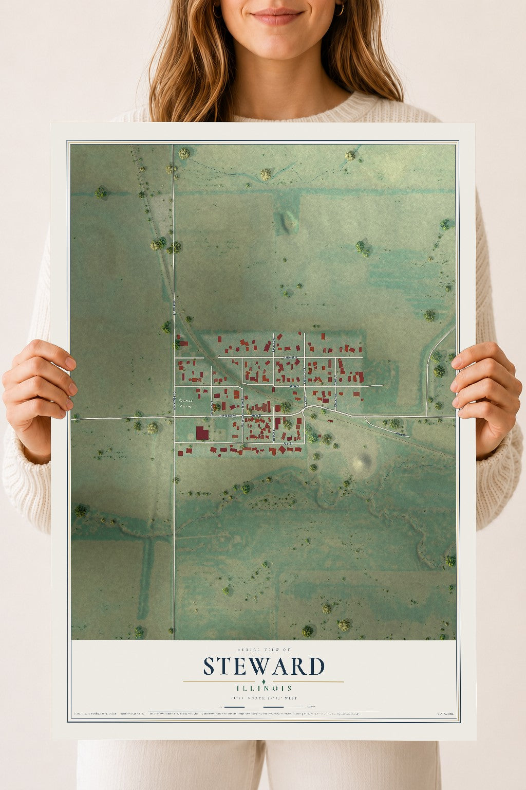 Map of Steward, Illinois, 18 x 24 inch unframed archival matte print